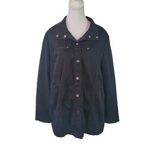 Chico's‎ Size 2 US 12/14 Luxe Twill Utility Jacket Black Gold Minimalist Casual